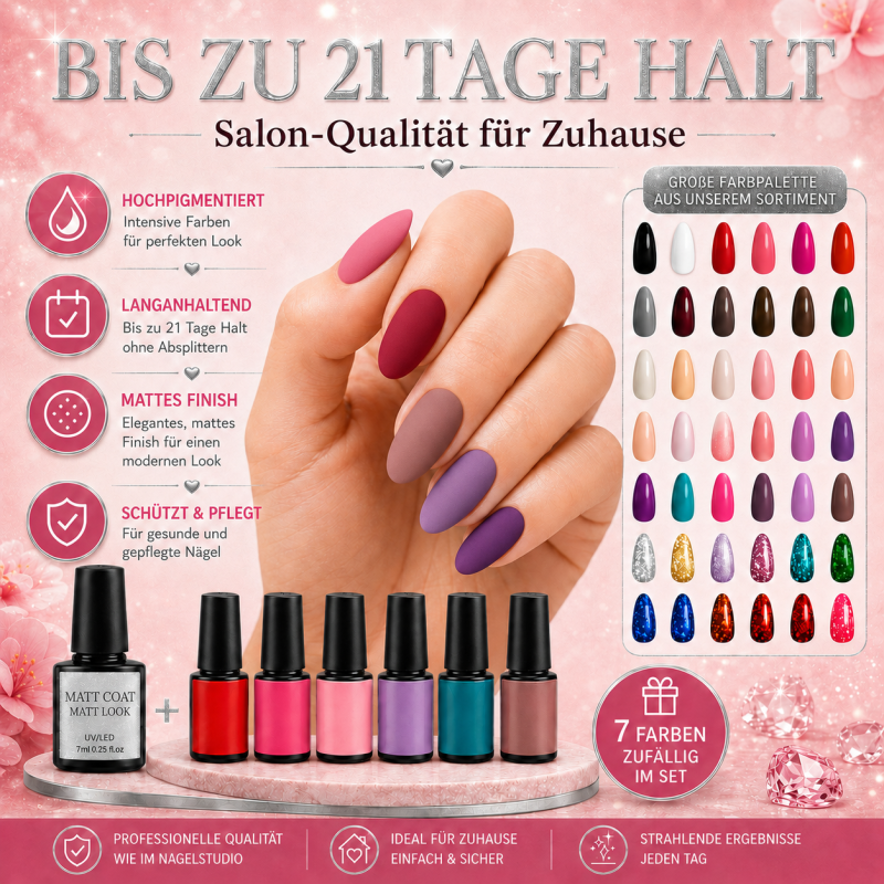 UV Polish Set " Matt Look " – 20-tlg.  UV Nagellack Set mit mattem Top Coat